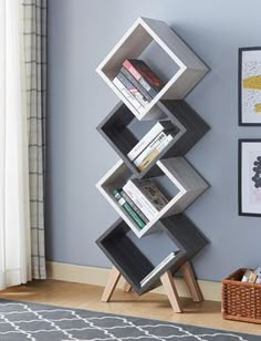 a bookshelf in the corner of a room