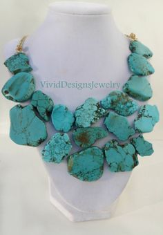 Turquoise Statement Necklace  Anthropologie by VividDesignsJewelry Turquoise Chrysocolla Necklace With Stones, Turquoise Chrysocolla Stone Necklace, Blue Turquoise Necklace With Natural Stones, Chunky Necklaces Statement, Turquoise Jewelry Necklace, Diy Statement Necklace, Chunky Turquoise Necklace, Authentic Turquoise Jewelry, Boho Jewelry Diy