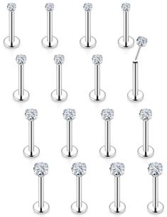 PRICES MAY VARY. 【Order includes】：16Pcs Threadless Push in Cubic Zircon Lip Rings Flat Back Stud Earring, Four Claws Design Firm and Reliable, Easy to Put Off and Put On. 【Perfect size】：Rod Thickness: 16G=1.2MM，Length=10MM，Top CZ Size：1.5MM 2MM 2.5MM 3MM. 【Wearable on】：Body piercing jewelry can be used as Lip rings, Lip studs, Lip piercing jewelry, Snake Bite Piercing Jewelry, Medusa piercing jewelry, Monroe lip rings, Labret jewelry, Nose Rings, Nose Studs, Cartilage earrings, Flat back earring Bite Lip, Medusa Piercing Jewelry, Jewelry Nose Rings, Lip Piercing Jewelry, Labret Jewelry, Snake Bite, Lip Rings, Helix Piercing Jewelry, Forward Helix Piercing