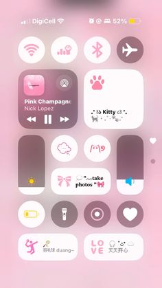 an iphone screen with various icons and buttons on the bottom right corner, including pink champagne