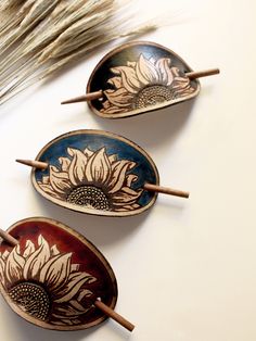 Leather Hair Slide, Leather Hair Pin, Western Hair Accessories, Leather Hair Barrette With Stick, Leather Barrettes, Leather Hair Clips, Leather Sunflower, Flower Barrettes, Sunflower Hair