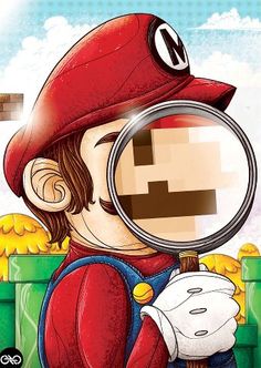 an image of a cartoon character holding a magnifying glass in front of his face