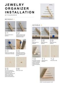 the instructions for how to make a jewelry organizer with wooden pegs and pins on it