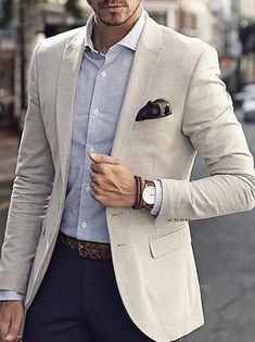 Blazer en lin pour hommes, plage, mariage, décontracté, coupe ajustée, couleur unie, simple boutonnage, deux boutons, gris clair, 2024 de 2024 ? €75.99 Grey Blazer Outfit Men, Casual Blazer Outfits Men, Beach Wedding Casual, Blue Blazer Outfit Men, Linen Wedding Suit, Wedding Shorts, Blue Blazer Outfit, Linen Suits For Men, Beach Wedding Suits