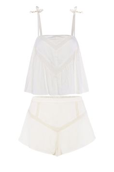 The Cottage Set - Pearl White White Summer Set For Brunch, Chic White Sets For Vacation, Chic White Vacation Sets, Cream Summer Loungewear Set, Summer Cotton Cream Set, Chic White Beach Sets, Summer Cotton Sets In Cream Color, Beige Summer Daywear Sets, Summer Cream Cotton Set