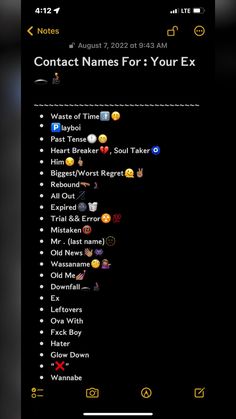 an iphone screen with the text contact names for your ex and other emotes