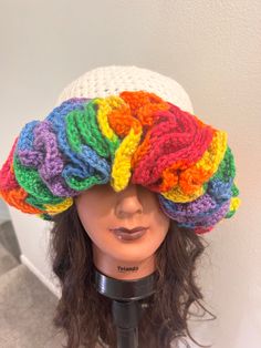 Crochet Ruffle Rainbow   Bucket hat. Lightweight. Fits perfectly over large curls, waves, braids and dreads.  🏳️🌈 Sizes available: s/m/l machine wash and dry carefully Large Curls, Crochet Ruffle, Ruffles, Bucket Hat, Caps Hats, Accessories Hats, Braids, Rainbow, Hats