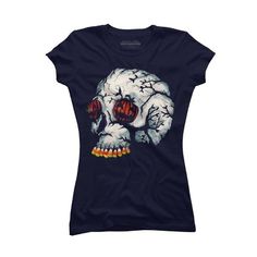 Channel your inner artist with the Halloween Skull premium ring spun cotton graphic Juniors' T Shirt created by LVBArt for Design By Humans. It's time to add a pop of color, a splash of humor, and a whole lot of creativity to your day with apparel designed by one of our global artists. We're here to help you find that perfect you style! Get into the Halloween spirit with this spooky design! Halloween Skull Print Top For Fan Merchandise, Halloween Graphic Tee With Skull Design, Halloween T-shirt With Skull Front Print, Halloween Horror Skull Print T-shirt, Cotton Horror T-shirt With Skull Print, Spooky Cotton T-shirt With Skull Print, Halloween Band Merch T-shirt With Skull Print, Horror Style Skull Print Crew Neck T-shirt, Horror Skull Print Crew Neck T-shirt