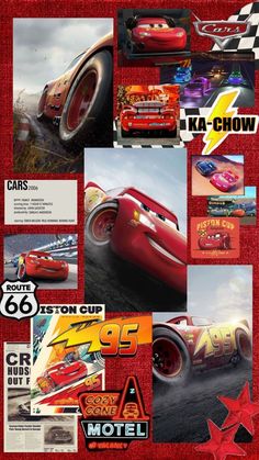 the cars movie poster is shown in red