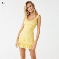 Never Worn. Stunninggggg And So Flattering And Comfortable. Yellow Mini Dress With Ruffle Hem For Summer, Yellow V-neck Mini Dress With Ruffle Hem, Yellow Ruffle Hem Mini Dress For Summer, Yellow Mini Dress With Ruffle Hem For Spring, Forever 21 Mini Dress With Ruffles For Day Out, Forever 21 Ruffled Mini Dress For Day Out, Yellow Summer Mini Dress With Ruffle Hem, Yellow Ruffle Hem Summer Mini Dress, Yellow Ruffled Dress For Date Night