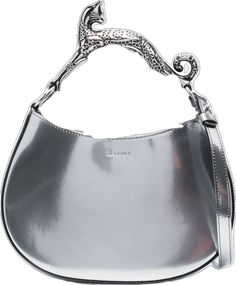 Modern Silver Shoulder Bag With Logo Hardware, Silver Designer Shoulder Bag With Detachable Strap, Luxury Silver Shoulder Bag With Palladium Hardware, Designer Silver Top Handle Bag, Designer Silver Top Handle Shoulder Bag, Luxury Silver Shoulder Bag With Detachable Strap, Leather Top Handle Bag With Silver-tone Logo Plaque, Designer Silver Bags With Logo Hardware, Designer Silver Bags With Detachable Handle