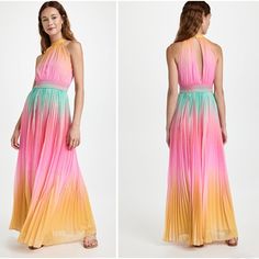 Rococo Sand Zale Chiffon Long Dress In Multicolor Xs Sold Out Nwt - New With Tags! Beautiful, Bright Ombre Maxi Dress Perfect For A Summer Outing Or Beach Getaway Self: 100% Poly Lining: 100% Viscose Handmade In India Dry Clean Only Fully Lined Split Back With Dual Loop Button Closures Smocked Waist Pleated Chiffon Fabric Multicolor Sleeveless Maxi Dress For Cocktail, Sleeveless Multicolor Maxi Dress For Cocktail, Multicolor Chiffon Evening Dress, Summer Evening Multicolor Maxi Dress, Yellow Chiffon Maxi Dress For Evening, Yellow Chiffon Evening Maxi Dress, Multicolor Chiffon Sundress, Chiffon Dresses For Summer Parties In Spring, Chiffon Dresses For Summer Parties