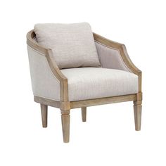 the arm chair is made from wood and fabric