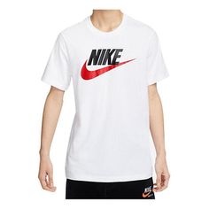 Nike Sportswear Brand Mark T-Shirt 'White' DX1986-101 White Moisture-wicking Short Sleeve T-shirt, Nike Athletic Fit Sports T-shirt, Crew Neck T-shirt For Light Sports, Three Stripes Short Sleeve T-shirt For Gym, White Athleisure T-shirt For Sports Season, White Short Sleeve Sportswear T-shirt, Sportswear T-shirt With Graphic Print For Light Sports, White Athleisure T-shirt With Logo Print, Basic Nike T-shirt Moisture-wicking