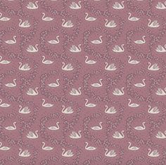 a pink background with white swans on it