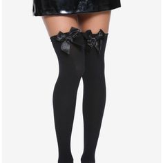 Brand New!! Never Taken Out Of The Plastic Packaging! I Already Have The Same Ones So I Just Never Used These. They’re From Hot Topic. Black Bow Thigh High Over The Knee Tights. Size: One Size Fits Most. “These Sexy But Sweet, Over-The-Knee Thigh Highs Feature A Black Bow At The Top.” Fabric: 100% Nylon. The Ones I Have Are Super Soft & Stretchy! So Cute!! They Would Be Perfect For A Halloween Costume Or Just Fun To Wear Anytime Or As Lingerie! Originally Sold For $9.90 In Store! Bundle For A Di Thigh High Black Socks, Elegant Black Over-the-knee Bottoms, Trendy Black Party Hosiery, Trendy Black Hosiery For Party, Fitted Black Over-the-knee Bottoms, Black Thigh High Stockings For Party, Black Stretch Stockings For Party, Party Black Stretch Stockings, Black Knee-high Legwear For Party