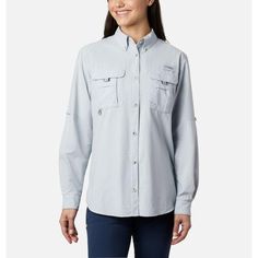 Women's PFG Bahama Long Sleeve Shirt-Women's - Clothing - Tops-Columbia Sportswear-Cirrus Grey-S-Appalachian Outfitters Roll Up Sleeves, Columbia Sportswear, Sportswear Women, Fishing Shirts, Light Gray, Womens Clothing Tops, Long Sleeve Shirt, Women Long Sleeve, Columbia