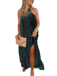 PRICES MAY VARY. Material of the Women's Dress: 65% Polyester,30% Cotton,5% Spandex.Soft, Breathable & Skin-friendly, Perfect for Daily Wear, Outdoor, Indoor... Unique Design for the Women Boho Lace Long Dress: Lace Hollow Out Halter Neck, Sleeveless, Loose Fitting, Split Bottom, Double layers, Which Makes You Feel Free, Comfy and Easy to Show Your Elegance. Every Lady Needs This Bohemian Long Dress! Lace Halter Neck Would Show Your Sexy Curve, and Loose Fitting Split Design Will Meet Your Targe Gown With Pockets, Long Dress For Women, Bohemian Dresses Long, Sundress Casual, Womens Long Dresses, Maxi Sundress, Split Design, Sleeveless Long Dress, Ladies Gown