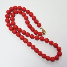 Vintage 1960's Chinese Hand Carved Red Shou Design Cinnabar Beaded Necklace Gold Vermeil Clasp - Etsy Filigree Earrings, Art Deco Necklace, Chinese Antiques, Red Silk, Chain Styles, Vintage Necklace, Gold Vermeil, Antique Jewelry, 1960s