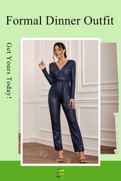 Get ready to stun in this High Waist Sequined Jumpsuit, the perfect women's date outfit for any dinner date or special occasion. This jumpsuit boasts trendy women's style, with its high-waisted fit and shimmering sequins that are sure to turn heads. This stylish and trendy outfit will make you look and feel confident in any situation. Make a statement with a fashionable jumpsuit and stand out from the crowd! Upgrade your dinner date outfit with this statement piece and leave a lasting impression Elegant Fall Party Pantsuit, Elegant Pantsuit For Fall Party, Elegant Fall Pantsuit For Parties, Chic Fitted Jumpsuits And Rompers For Party, Glamorous Fitted Jumpsuits And Rompers For Formal Events, Glamorous Fitted Jumpsuits And Rompers For Formal Occasions, Glamorous Fitted Pantsuit For Fall, Chic Blue Jumpsuit For Party, Fitted Pantsuit For Night Out In Fall