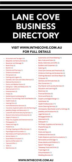 Lane Cove, Sydney Business Directory | At In the Cove, we encourage people to Be Local, Shop Local, Eat Local and Drink Local in Lane Cove.  Please use our directory below to find information about local businesses and services.Cafes, Restaurants, Shopping, Beauty, Food catering, bars, Florists, realestate, haridressers, childcare centres & activities, Fitness, yoga, pilates, Clothing, Grocers, Homewares, gardening, chirporators, dentists, party hire, cakes.... www.inthecove.com.au Kid N Play, Pregnancy Tracker, Food Catering, Party Hire, Student Services, Local Shop, Health Journal, Drink Local