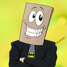 a cartoon character wearing a batman mask with his arms crossed