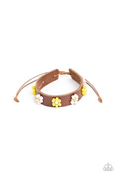 Flowery Frontier Pink & Yellow Flower Urban Slide Bracelet- lightbox - CarasShop.com - $5 Jewelry by Cara Jewels Vintage Paparazzi, Adjustable Sliding Knot, Sliding Knot Closure, Slide Bracelet, Jewelry Catalog, Vip Group, Independent Consultant, Sliding Knot, Paparazzi Accessories