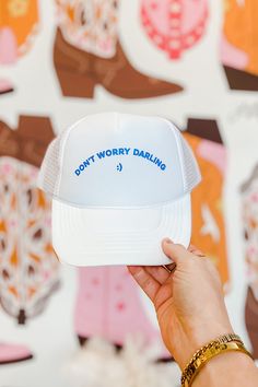 Don't Worry Darling, White Trucker Hat, Custom Caps, Cap Collection, Stylish Hats, T Shirt And Jeans, Vinyl Projects, Just In Time, Trucker Hats