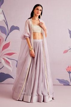 Shop for Ridhi Mehra Purple Net Gladiolus Pleated Skirt Set With Cape for Women Online at Aza Fashions Scoop Neckline Blouse, Ridhi Mehra, Pleated Skirt Set, Chiffon Cape, Skirt Chiffon, Net Blouse, Net Skirt, Net Blouses, Trendy Dress Outfits