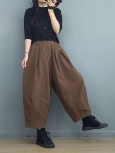 Style: Street Material: Cotton Pattern: Solid Color Length: Ninth Pants/Skirts Closure Type: Button Silhouette: Loose Gender: Female Season: Spring/Fall #harempants #cotton #loosepants #streetstyle Loose Pants, Ankle Pants, Cotton Pants, Skirt Pants, Harem Pants, Trousers, Solid Color, Plus Size, Street Style