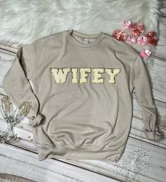 WIFEY Varsity Letter Sweatshirt – The Boutique at Mira's Varsity Letter Sweatshirt, Letter Patches, Letter Sweatshirt, Varsity Letter, The Perfect Girl, The Boutique, Some Girls, Girls Night Out, Girls Night