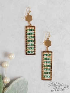 Layers of Sparkle Rectangle Sparkle Earrings, Emerald Green Emerald Green Earrings, Earrings Emerald, Sparkle Earrings, Earrings Green, Green Earrings, Gold Accents, Emerald Green, Beaded Earrings, Emerald