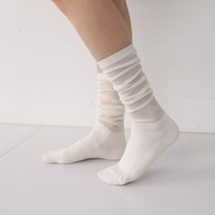 Sheer Loose Socks * Product Specification Polyester 80% Cotton 20% * Professional Clean Only / Do Not Tumble Dry Fitted White Mid-calf Socks, Comfortable White Knee-high Socks, Stretch Casual Summer Stockings, Stretch Casual Stockings For Summer, Casual Stretch Stockings For Summer, Casual Summer Stretch Stockings, White Mid-calf Summer Socks, White Stretch Stockings For Summer, Comfortable White Knee-high Socks For Spring