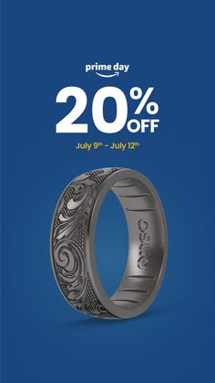 a ring with the words prime day 20 % off on it, and an image of a