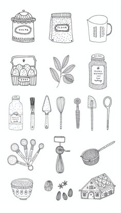 hand drawn kitchen utensils