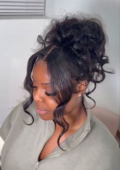 Graduation Hair For Black Women, Engagement Party Hairstyles Black Women, Black Bride Hairstyles With Tiara, Silk Press Prom Hairstyle, Black Maid Of Honor Hairstyles, Prom Updos For Long Hair Black Women, Messy 90s Updo Black Women, Updos For Black Women Wedding, Birthday Hair Medium Length