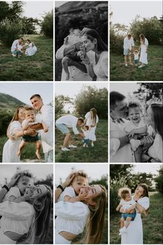 a collage of family photos in black and white, with the mother holding her two children