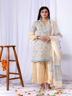 Multi Color Printed Short Kurta Set (Set of 3) By Shrinkhla now available at Trendroots Short Kurta Set, Coat Collar, Printed Suit, Short Kurta, Short Kurti, Printed Dupatta, Printed Kurti, Festive Look, Kurta Set