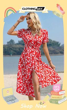 Floral Surplice Neck Short Sleeve Dress Short Sleeve Dress, Sleeve Dress, Short Sleeve Dresses, Dresses With Sleeves, Free Shipping, Floral