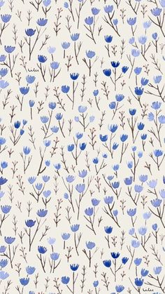 blue flowers and branches on a white background