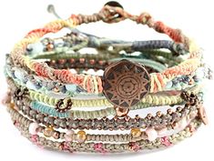 Amazon.com: Wakami Earth Charm Bracelet Set of 7 | Handmade Boho Jewelry for Womens & Mens | DAY | Braided, Waterproof, Stackable Bracelets | Sliding closure on 3 strands, and button closure on 4 strands: Clothing Indie Bracelets, Funky Bracelet, Handmade Boho Jewelry, Estilo Hippie, Mens Braids, Thread Bracelets, Hippie Bracelets, Stackable Bracelets, Bracelet Crafts