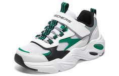 (GS) Skechers DLITES 1.0 'White Green' 405235L-WGRN - KICKS CREW White Fade-resistant Running Shoes For Outdoor Activities, White Non-slip Running Shoes For Outdoor, Outdoor White Non-slip Running Shoes, White Scratch-resistant Sneakers For Light Sports, White Non-slip Sporty Sneakers, White Scratch-resistant Running Shoes For Light Sports, White Round Toe Running Shoes For Outdoor, White Synthetic Sneakers For Outdoor, White Outdoor Running Shoes With Round Toe