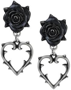 Pewter Earrings, Gothic Shop, Alchemy Gothic, Goth Earrings, Style Gothic, Black Roses, Gothic Earrings, Goth Jewelry, Heart Dangle Earrings