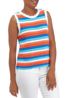 Add this sweater knit tank from Crown & Ivy to your casual-day rotation. | Crown & Ivy Women's Sweater Knit Tank Top, XXL Pointelle Knit Crew Neck Sweater Vest, Spring Crew Neck Knit Sweater Vest, Spring Sweater Vest With Knit Fabrication Crew Neck, Sleeveless Textured Knit Tops For Spring, Spring Pointelle Knit Sweater Vest, Trendy Spring Sweater Vest In Pointelle Knit, Spring Textured Knit Sweater Vest, Multicolor Sleeveless Knit Top For Spring, Casual Knitted Sweater Vest For Spring