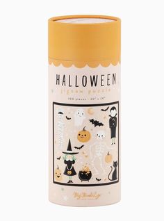 a canister with halloween stickers on it