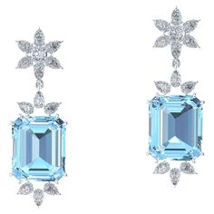 19.5 Carats Emerald cut Aquamarine and Pear Cut Diamonds in 18k white gold Earrings, diamonds F/G color, VS clarity bright white, for an approximate total carat weight of 3 carats, dangling earrings Push back self locking. Complimentary Screw back option available upon order Diamond Danglers, Dangler Earrings, 18k Gold Earrings, Pear Cut Diamond, Diamond Drop Earrings, White Gold Earrings, Diamond Drops, Gold Drop Earrings, Emerald Diamond