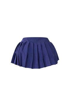 Low rise pleated micro mini skirt featuring pin stripes V-cut shape Side zipper closure