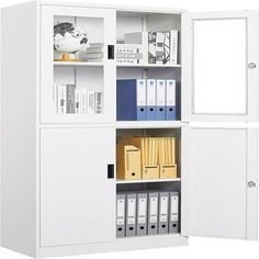 a white cabinet with files and folders in it