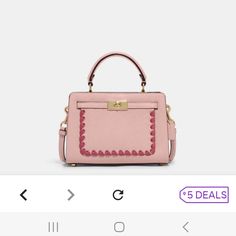 Mini Top Handle With Whipstitch Inside Zip And Multifunction Pockets. Snap Closure, Fabric Lining. Top Handle 3" Drop. Measurements: 7 3/4 "(L) X 5 1/2 " (H) X 3 1/4" (W) . Crossbody Strap Included.. All Sales Are Final. Feminine Pink Crossbody Satchel, Pink Top Handle Bag For Errands, Designer Pink Shoulder Satchel, Pink Coach Shoulder Bag With Detachable Strap, Coach Pink Shoulder Bag With Detachable Strap, Pink Satchel With Top Carry Handle For Errands, Pink Top Handle Satchel With Detachable Strap, Designer Pink Crossbody Satchel, Feminine Pink Satchel With Detachable Handle