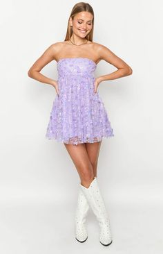 Purple Mini Dress, Fun Dinner, Taylor Outfits, White Cowboy Boots, Prom Midi Dress, 60's Dress, Purple Mini Dresses, Mini Dress Shop, Festival Dress